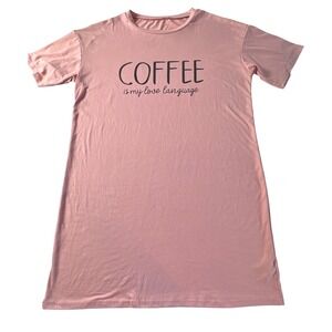 Pink Graphic Coffee Tee Dress Women's Casual‎ Lounge Shirt Dress Size M New